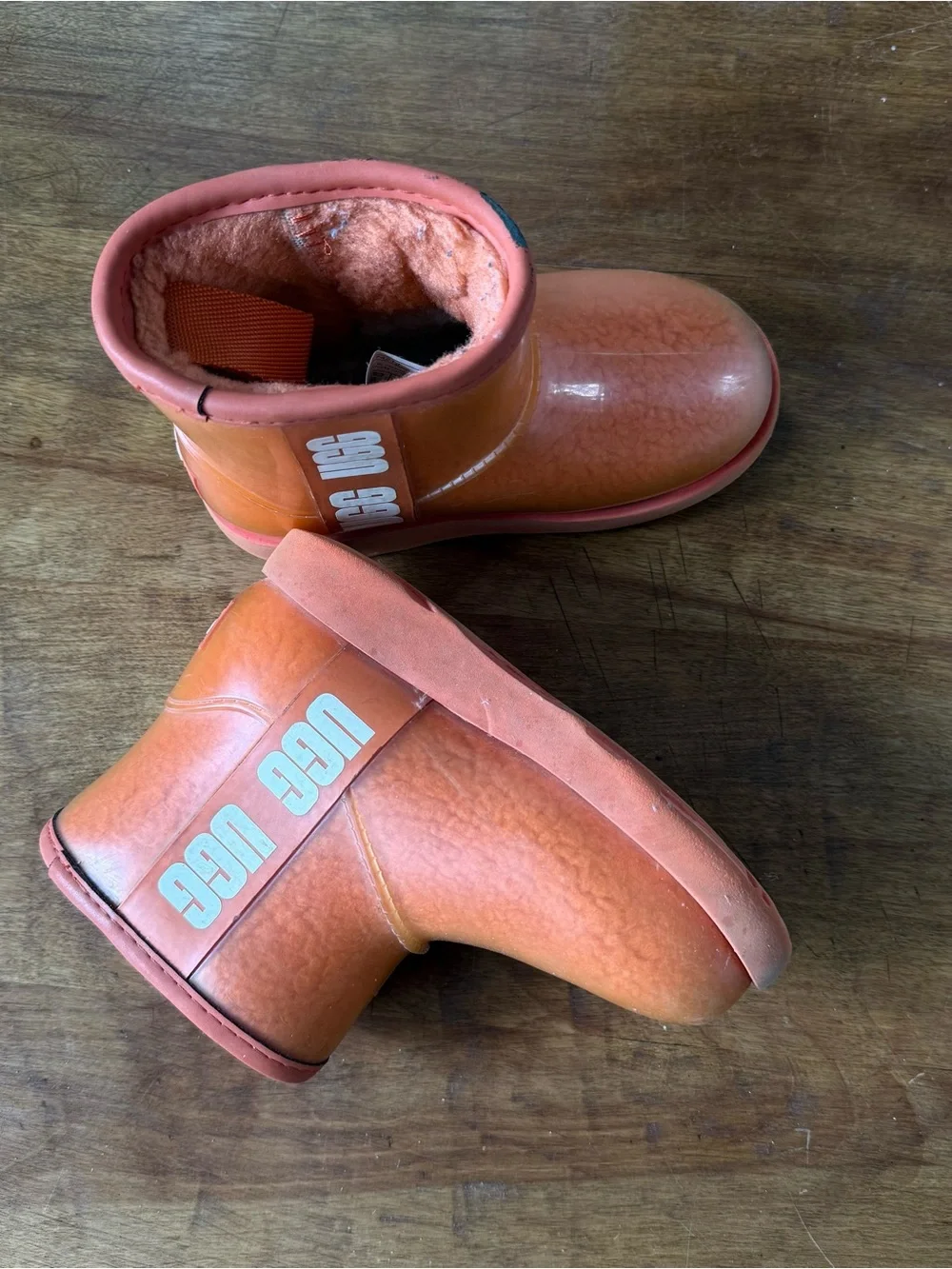 Ugg Shearling Lined Clear Orange Waterproof Mini Rain Boots Toddler 10